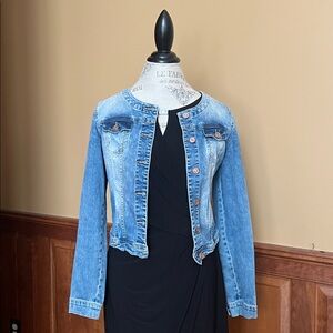 Promod Denim Light Blue Jean Jacket Button Front distressed women’s small